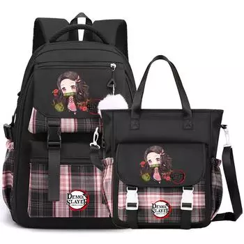 2 шт./компл. рюкзак Demon Slayer, сумка-мессенджер для подростка, мальчика, девочки, школьная сумка для женщин и мужчин, сумка для отдыха и путешествий, книжная сумка Mochila
