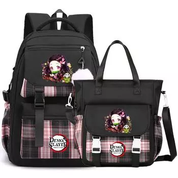 2 шт./компл. рюкзак Demon Slayer, сумка-мессенджер для подростка, мальчика, девочки, школьная сумка, женская, мужская, дорожная сумка, рюкзак