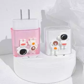 2 шт./компл. с рисунком космонавта, защита от падения для зарядки, защита головы, кабель для передачи данных, комплект чехлов для зарядного устройства Iphone 13Pro Max чистый/чёрный