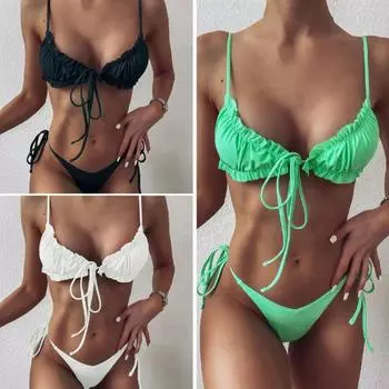 2 шт./компл. сексуальный комплект купальников легкий универсальный мягкий летний купальный костюм на шнуровке для плавания S белый