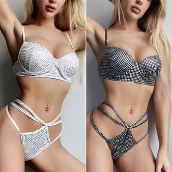 2 шт./компл. сексуальный купальный костюм с блестками дизайн легкий женский комплект бикини с высокой талией для плавания S белый