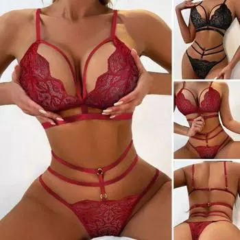 2 шт./компл., сексуальный полый прозрачный кружевной комплект нижнего белья, бюстгальтер-слинг, трусы с высокой талией, комплект многослойных бретелей, однотонный ультратонкий комплект нижнего белья S