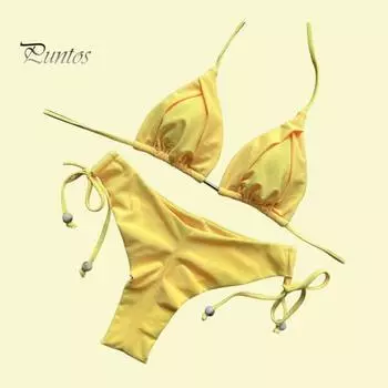 2 шт./компл., сексуальный женский комплект бикини, однотонный бюстгальтер с лямкой на шее, трусы на шнуровке с высокой талией, комплект пуш-ап, купальник, быстросохнущая пляжная одежда S синий