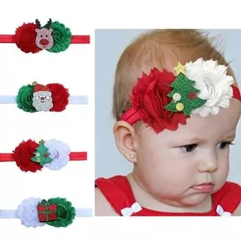 2 шт./компл., шифоновая повязка на голову с цветком для девочек, реквизит для фотосъемки новорожденных, повязка на голову для младенцев, детские рождественские аксессуары для волос, случайная поставка
