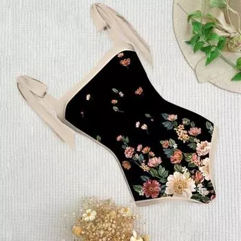 2 шт./компл. шикарная пляжная юбка, комплект купальников на шнуровке, с подкладкой для плавания, с художественным принтом, женский купальный костюм, женская одежда M чёрный