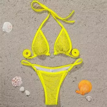 2 шт./компл. шикарный комплект бикини, блестящая сексуальная пляжная одежда, дышащий женский комплект бикини для отпуска S чёрный