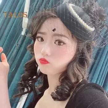 2 шт./компл. шляпа-шапка-вуаль, головной убор, кружевные перчатки, набор, сетка, перья, декор для коктейля и чаепития, женский головной убор красный