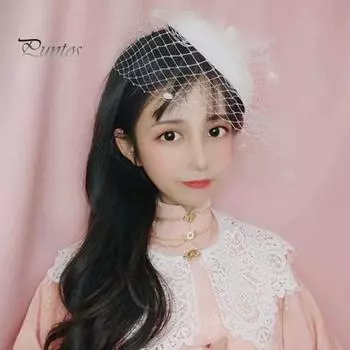 2 шт./компл. шляпа-шапка-вуаль, головной убор, кружевные перчатки, набор, сетка, перья, декор для коктейля и чаепития, женский головной убор красный