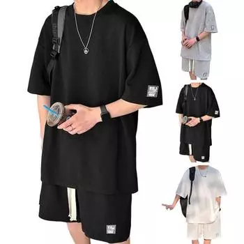 2 шт./компл. спортивный костюм для поглощения пота, модный летний мужской спортивный костюм на шнуровке, чистый цвет M чёрный