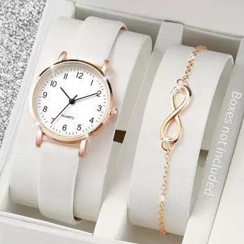 2 шт./компл. стильные женские круглые кварцевые часы с подходящим браслетом — повседневные аналоговые часы и набор модных аксессуаров — идеальный подарок для нее