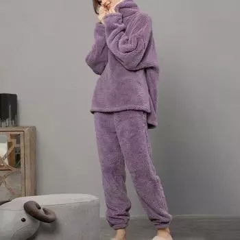 2 шт./компл. стильный зимний пижамный комплект, пуловер, термомягкий повседневный зимний домашний костюм для сна M фиолетовый