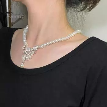 2 шт./компл. свадебный комплект ювелирных изделий с подвеской в форме цветка из горного хрусталя, регулируемый комплект ожерелья с искусственным жемчугом и серьгами серебряный