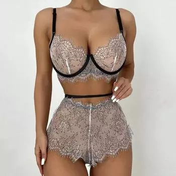 2 шт./компл., тонкая чашка, перспективная чистая пряжа, без косточек, бюстгальтер, трусы, комплект, женский бюстгальтер с цветочной вышивкой, трусики с высокой талией