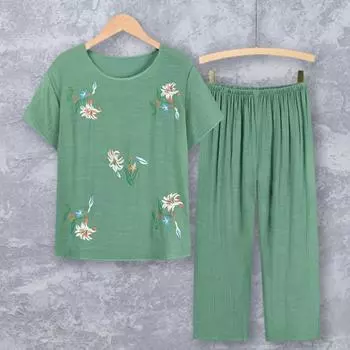 2 шт./компл. топ, брючный костюм, повседневная моющаяся женская одежда с круглым вырезом 2XL розовый