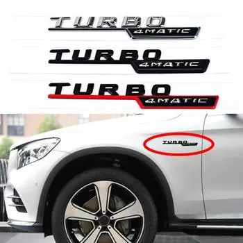 2 шт./компл. TURBO 4MATIC наклейка с логотипом автомобиля, эмблема, значок, наклейка на крыло, наклейка, подходит для CLA GLA W203 W204 W205 W202 C180 C200 C117 C207 серебряный