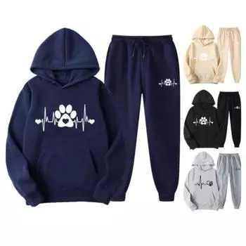 2 шт./компл. унисекс, брюки с капюшоном, комплект с длинными рукавами и принтом, свободные шнурки, эластичная талия, пуловер с накладными карманами на щиколотке, спортивная одежда для женщин и мужчин M хаки