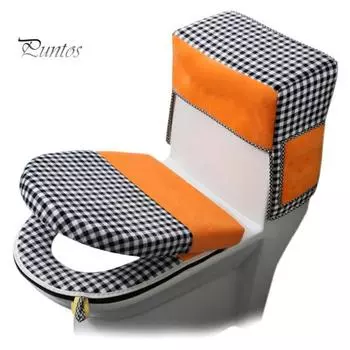 2 шт./компл., уютный водонепроницаемый коврик для сиденья для унитаза с крышкой, клетчатый принт, подушка для сиденья унитаза, съемный тканевый чехол для унитаза с ручкой чёрный