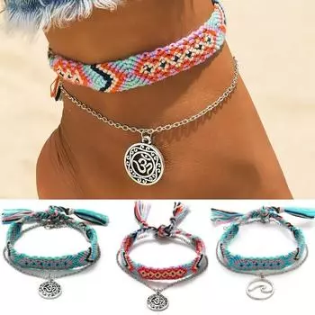 2 шт./компл. Винтажный браслет-браслет на лодыжку с рунами ручной работы для женщин, классика, пляжная цепочка на ногу 1