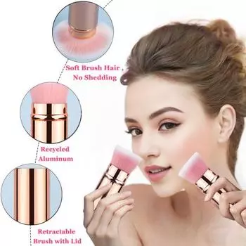 2 шт./компл., выдвижная кисточка для макияжа, портативная многофункциональная дорожная основа Кабуки, тональный крем для контура, рассыпчатая пудра, тени для век, румяна, солнцезащитный крем, косметическая кисточка чёрный