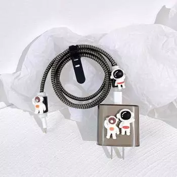 2 шт./компл. зарядное устройство с рисунком астронавта, чехол с защитой от падения данных, чехол для зарядки, защита кабеля для комплекта iPhone 13Pro прозрачный черный