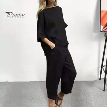 2 шт./компл. Женская футболка и брюки, комплект с рукавами три четверти и круглым вырезом, свободный верх, эластичная талия, боковые карманы, брюки, повседневная спортивная одежда больших размеров, повседневная одежда 3XL светло-синий