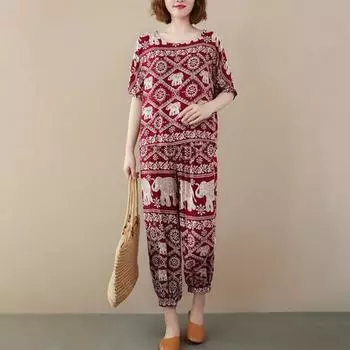 2 шт./компл. женская футболка и брюки, комплект с круглым вырезом, коротким рукавом, топ с принтом, свободный эластичный пояс, боковые карманы, длинные 2XL чёрный