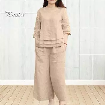 2 шт./компл., женская футболка, комплект брюк, рукав три четверти, V-образный вырез, усталый подол, свободный верх, эластичная талия, боковые карманы, брюки, повседневная спортивная одежда, повседневная одежда M