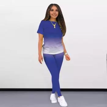 2 шт./компл. женская футболка, леггинсы, комплект градиентного контрастного цвета, топ с короткими рукавами и круглым вырезом S красный