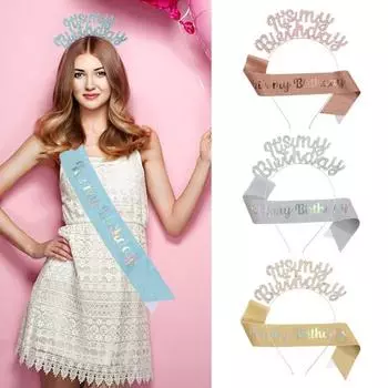 2 шт./компл., женская корона с днем рождения, повязка на голову со стразами, набор, диадема на день рождения, для вечеринок для девочек розового золота