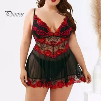 2 шт./компл., женская ночная рубашка, трусики, комплект с глубоким вырезом и V-образным вырезом, прозрачная сетка, цветочная вышивка, плиссированные, без рукавов, с открытой спиной, одежда для сна для медового месяца, ночное платье XL