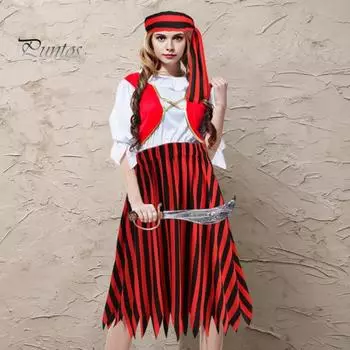 2 шт./компл., женская пиратская юбка для косплея с поясом, эластичный пояс с нерегулярным подолом, полосатая юбка, тематический наряд в стиле Ренессанс S красный