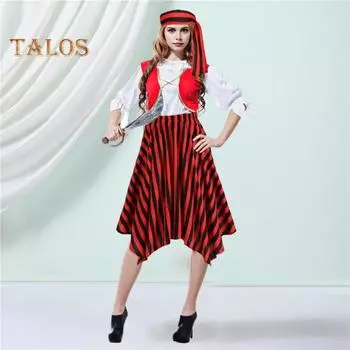 2 шт./компл., женская пиратская юбка для косплея с поясом, эластичный пояс с нерегулярным подолом, полосатая юбка, тематический наряд в стиле Ренессанс S красный