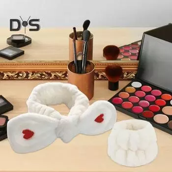 2 шт./компл., женская повязка на голову для спа, набор браслетов, декор с бантом, фланелевая повязка для мытья лица, повязка для волос для душа, водонепроницаемый браслет белый