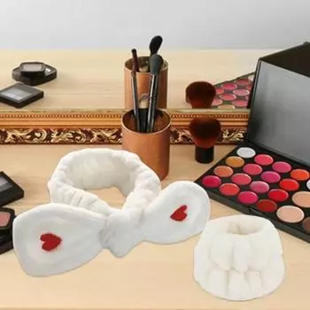 2 шт./компл., женская повязка на голову для спа, набор браслетов, декор с бантом, фланелевая повязка для мытья лица, повязка для волос для душа, водонепроницаемый набор браслетов серый