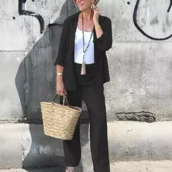 2 шт./компл. Женская повседневная одежда с лацканами, длинным рукавом, застежкой на пуговицы, рубашка с высокой талией, прямые широкие длинные брюки XL