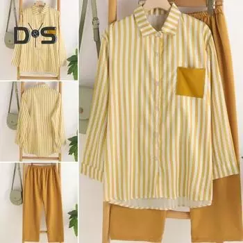 2 шт./компл., женская рубашка, брюки, комплект, полосатый принт, длинные рукава, воротник с лацканами, блузка с высокой эластичной талией, плиссированные брюки полной длины, комплект, повседневная одежда для поездок на работу XL красный