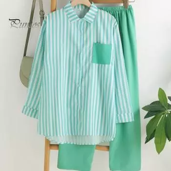 2 шт./компл., женская рубашка, брюки, комплект, полосатый принт, длинные рукава, воротник с лацканами, блузка с высокой эластичной талией, плиссированные брюки полной длины, комплект, повседневная одежда для поездок на работу XL красный