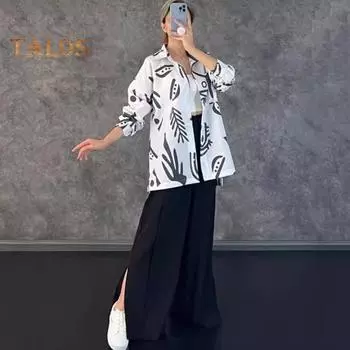 2 шт./компл., женская рубашка и брюки, комплект с длинными рукавами, воротник с лацканами и нагрудным карманом, однобортная блузка, эластичная талия, брюки с разрезом по бокам, повседневный комплект XL зелёный