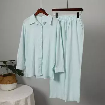 2 шт./компл., женская рубашка и брюки, комплект со свободными лацканами, однобортная блузка средней длины с длинными рукавами, высокая эластичная талия, широкие брюки, повседневная одежда M розы красного