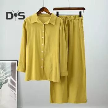 2 шт./компл., женская рубашка и брюки, комплект со свободными лацканами, однобортная блузка средней длины с длинными рукавами, высокая эластичная талия, широкие брюки, повседневная одежда M розы красного