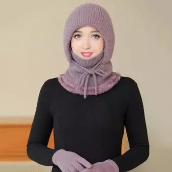 2 шт./компл. Женская шапка и перчатки, однотонная плюшевая подкладка, вязаная шапка-бини с вино красного