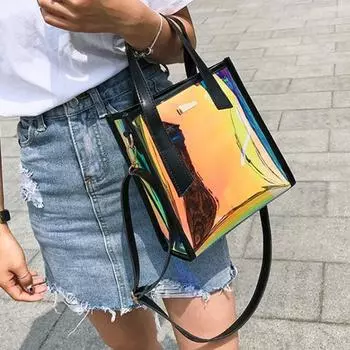 2 шт./компл. женская сумка через плечо на шнурке с голограммой, лазерная желе, прозрачная сумка-тоут розовый