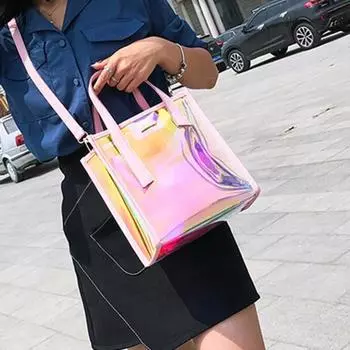 2 шт./компл. женская сумка через плечо на шнурке с голограммой, лазерная желе, прозрачная сумка-тоут