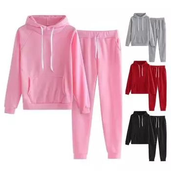 2 шт./компл., женские брюки с капюшоном, комплект с длинными рукавами, толстые накладные карманы, с капюшоном, на шнурке, с эластичной резинкой на талии, одноцветные верхние брюки с ремешками на щиколотке M светло-серый