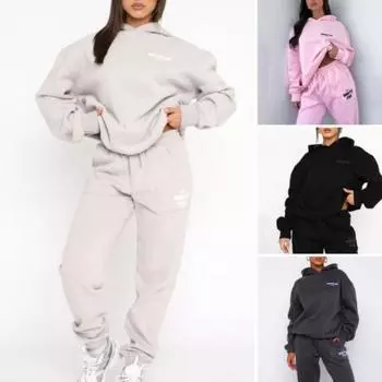 2 шт./компл., женские брюки с капюшоном, комплект с длинными рукавами, толстые брюки с буквенным принтом, с капюшоном, на шнурке, с эластичной резинкой на талии, одноцветные верхние брюки с ремешками на щиколотке, женские брюки S абрикосовый