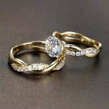 2 шт./компл., женские изысканные кольца золотого цвета, круглые кольца из белого камня, комплект свадебных обручальных колец, обручальное кольцо, подарок на годовщину 6