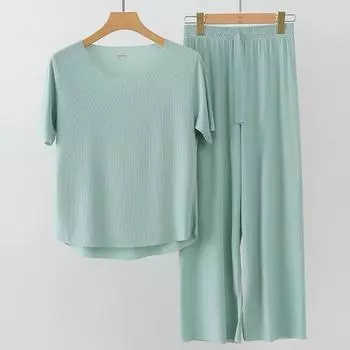 2 шт./компл., женские пижамы, бесшовные, из ледяного шелка, однотонные, с эластичной резинкой на талии, с широкими штанинами, свободные, мягкие, дышащие, домашняя одежда, большие размеры XXXL синий