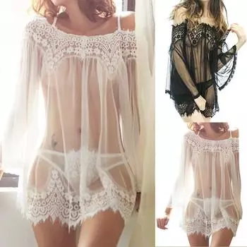 2 шт./компл. женские пижамы, прозрачные однотонные сетчатые кружевные края, прозрачное ночное платье, комплект трусиков, сексуальный комплект 3XL чёрный