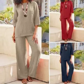 2 шт./компл. женские верхние брюки, комплект с круглым вырезом, рукава три четверти, свободные эластичные ремни в стиле ретро S хаки