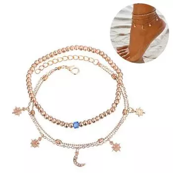 2 шт./компл. женский браслет со стразами и кисточками в форме звезды и луны, браслет на щиколотке из бисера
